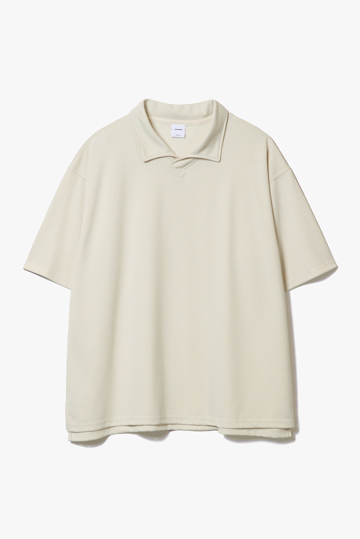 V-Neck Stand Collar T-Shirts [Ivory]